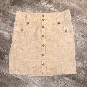 Columbia Linen Skirt Tan Button 10
